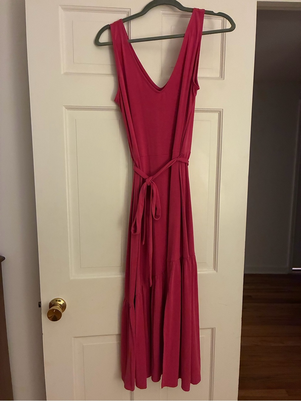 Banana Republic Sleeveless Hot Pink Maxi Dress with Waist Tie